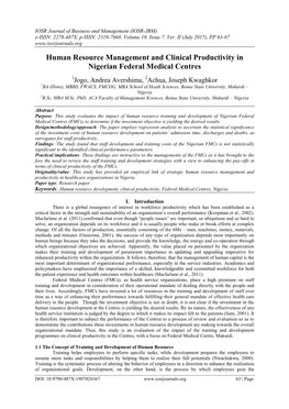 Human Resource Management and Clinical Productivity in Nigerian Federal Medical Centres