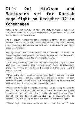 Nielsen and Markussen Set for Danish Mega-Fight on December 12 in Copenhagen