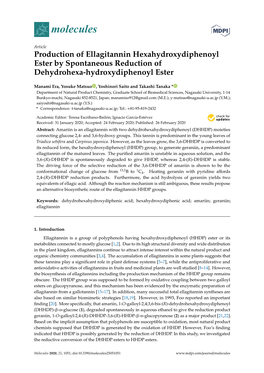 Production of Ellagitannin Hexahydroxydiphenoyl Ester by Spontaneous Reduction of Dehydrohexa-Hydroxydiphenoyl Ester