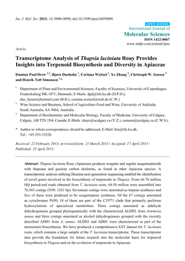 Transcriptome Analysis of Thapsia Laciniata Rouy Provides Insights Into Terpenoid Biosynthesis and Diversity in Apiaceae