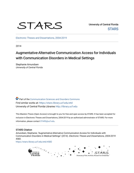 Augmentative-Alternative Communication Access for Individuals with Communication Disorders in Medical Settings