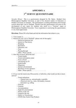 Appendix a 1St Survey Questionnaire