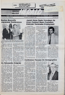 OCTOBER 29, 1987 35¢ PER COPY Jewish Home Seeks Volunteers As Union Contract Nears Expiration; Edelstein Terminates Employment