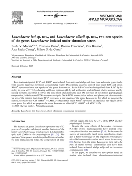 Leucobacter Luti Sp. Nov., and Leucobacter Alluvii Sp. Nov., Two New Species of the Genus Leucobacter Isolated Under Chromium Stress Paula V