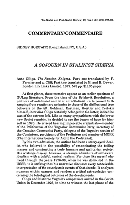 A SOJOURN in STALINIST SIBERIA Ante Ciliga. the Russian