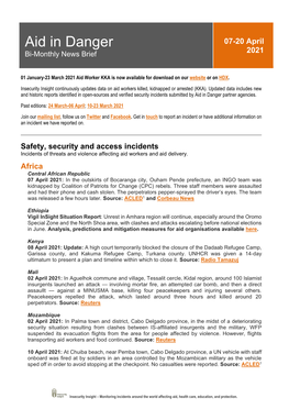 The Aid in Danger Bi-Monthly News Brief