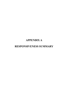 Appendix a Responsiveness Summary