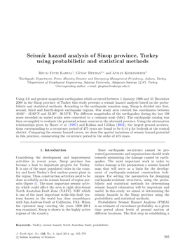 Seismic Hazard Analysis of Sinop Province, Turkey Using Probabilistic and Statistical Methods