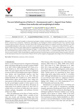 Two New Hybrid Species of Salvia (S. × Karamanensis and S. × Doganii) from Turkey: Evidence from Molecular and Morphological Studies