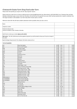 Chatsworth Estate Farm Shop Food Order Form Please Enter the Quantity You Require Into the "Qty Required" Column