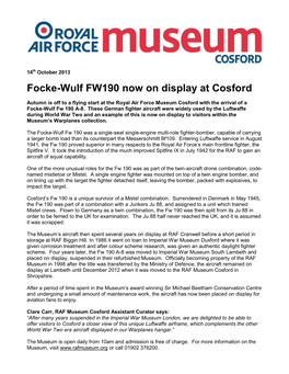 Focke-Wulf FW190 Now on Display at Cosford
