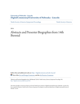 Abstracts and Presenter Biographies from 14Th Biennial
