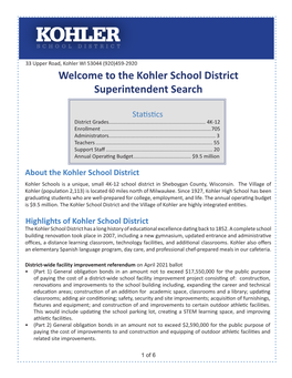 The Kohler School District Superintendent Search