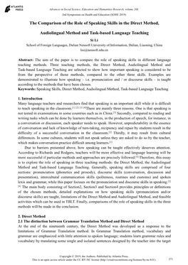 The Comparison of the Role of Speaking Skills in the Direct Method