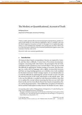 Te Modest, Or Quantificational, Account of Truth