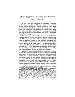 Edward Eggleston : Evolution of a Historian Thorp L
