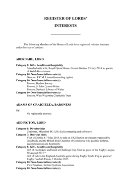 Register of Lords' Interests