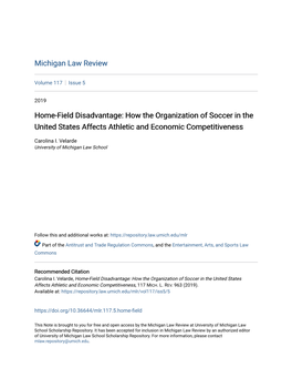 Home-Field Disadvantage: How the Organization of Soccer in the United States Affects Athletic and Economic Competitiveness