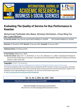 Evaluating the Quality of Service for Bus Performance in Kuantan