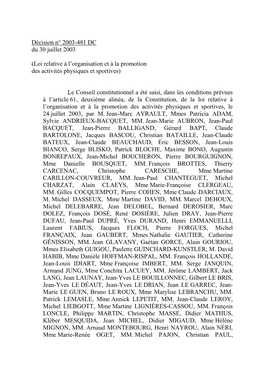 Décision N° 2003-481 DC Du 30 Juillet 2003