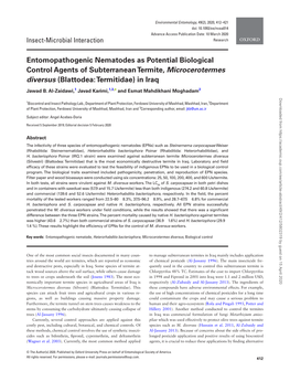 Entomopathogenic Nematodes As Potential Biological Control Agents of Subterranean Termite, Microcerotermes Diversus (Blattodea: Termitidae) in Iraq Jawad B