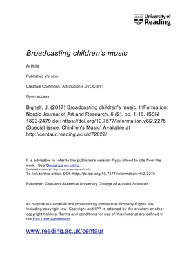 Broadcasting Children's Music
