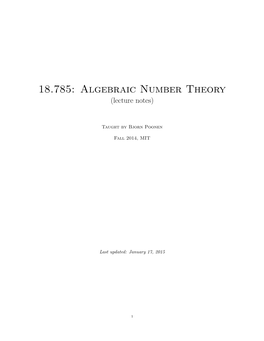 18.785: Algebraic Number Theory (Lecture Notes)