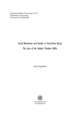 Social Movements and Gender in Post-Soviet Russia the Case of the Soldiers’ Mothers Ngos