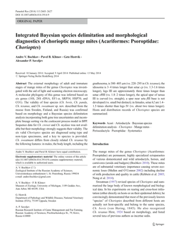 Integrated Bayesian Species Delimitation and Morphological Diagnostics of Chorioptic Mange Mites (Acariformes: Psoroptidae: Chorioptes)