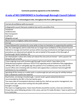 A Vote of NO CONFIDENCE in Scarborough Borough Council Cabinet