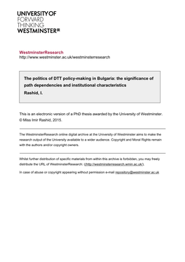Westminsterresearch the Politics of DTT