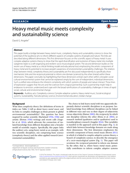 Heavy Metal Music Meets Complexity and Sustainability Science David G