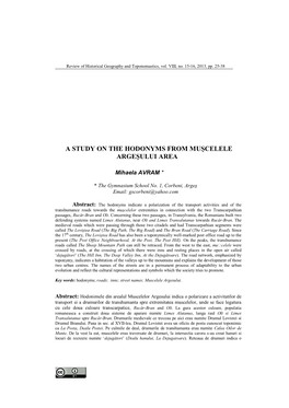 A Study on the Hodonyms from Muşcelele Argeşului Area