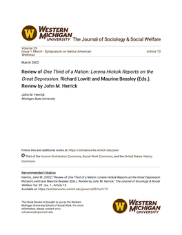 Review of One Third of a Nation: Lorena Hickok Reports on the Great Depression