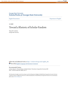 Toward a Rhetoric of Scholar-Fandom Tanya R