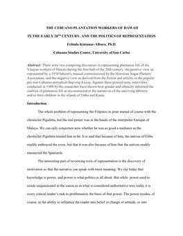 The Visayan Sakadas of Hawaii and the Politics of Representation