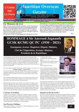 HOMMAGE À Sir Anerood Jugnauth GCSK KCMG QC PC (1930 – 2021)