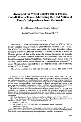 Avena and the World Court's Death Penalty Jurisdiction in Texas: Addressing the Odd Notion of Texas's Independence from the World