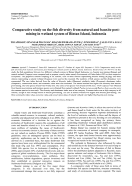 Comparative Study on the Fish Diversity from Natural and Bauxite Post- Mining in Wetland System of Bintan Island, Indonesia