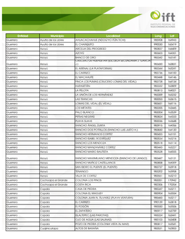 Entidad Municipio Localidad Long