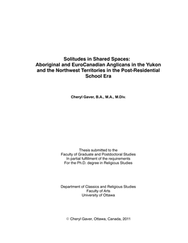 Aboriginal and Eurocanadian Anglicans in the Yukon and the Northwest Territories in the Post-Residential School Era