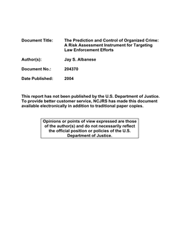 The Prediction and Control of Organized Crime: a Risk Assessment Instrument for Targeting Law Enforcement Efforts