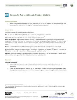 Lesson 9: Arc Length and Areas of Sectors