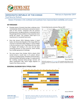 FEWS NET Food Security Outlook Report for the Democratic Repulblic