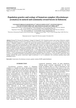 Dryobalanops Aromatica) in Natural and Community-Owned Forests in Indonesia