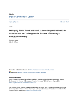 Managing Racist Pasts: the Black Justice League's Demand For