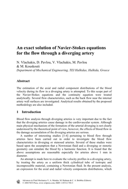 An Exact Solution of Navier-Stokes Equations for the Flow Through a Diverging Artery