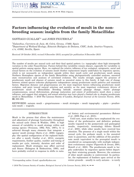 Factors Influencing the Evolution of Moult in the Non- Breeding Season