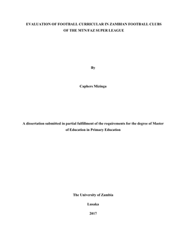 Evaluation of Football Curricular in Zambian Football Clubs of the Mtn/Faz Super League