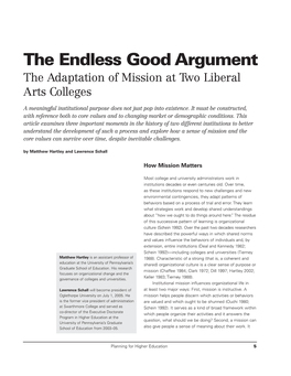 The Endless Good Argument the Adaptation of Mission at Two Liberal Arts Colleges